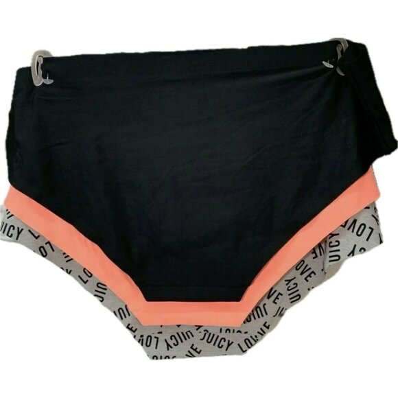 Juicy Couture L Gray Love Black-Orange Logo Waistband No-Line Comfy Panties-3-Pk - Picture 3 of 4